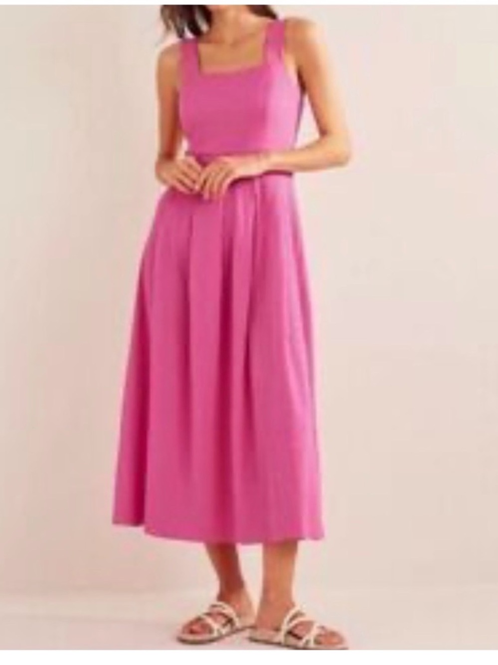 Boden Strappy Seersucker Midi Dress Pink Crinkle Cotton Square
Neck Milkmaid-8R